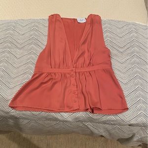 L’Academie Blush Pink V Neck Cinched Waist Flounce Bottom Tank